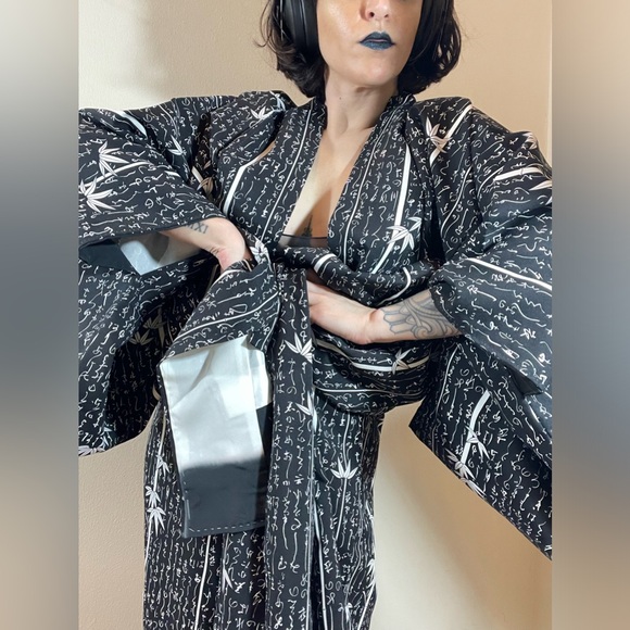 The matrix cyber code kanji Japanese kimono true vintage bamboo shoots Y2K cyber - Picture 5 of 8